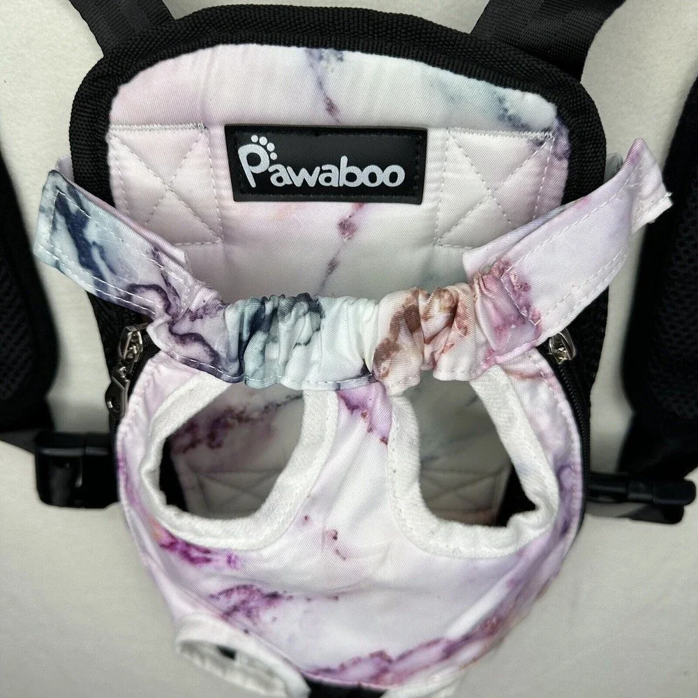 PAWABOO Pet Cat Dog Carrier Backpack Travel Hiking Adjustable Bag Purple Marble